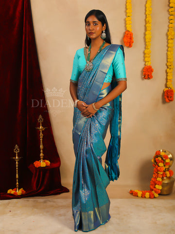 Blue Monotone Pure Kanchipuram Silk Saree - Diadem