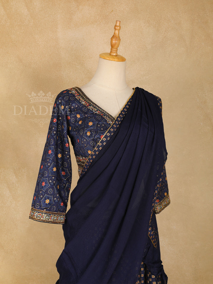 Dark Blue Lehenga Adorned with Geometric and Elephant Designs, with Matching Dupatta