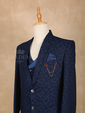 Blue Floral Designed Men's Suit - Diadem