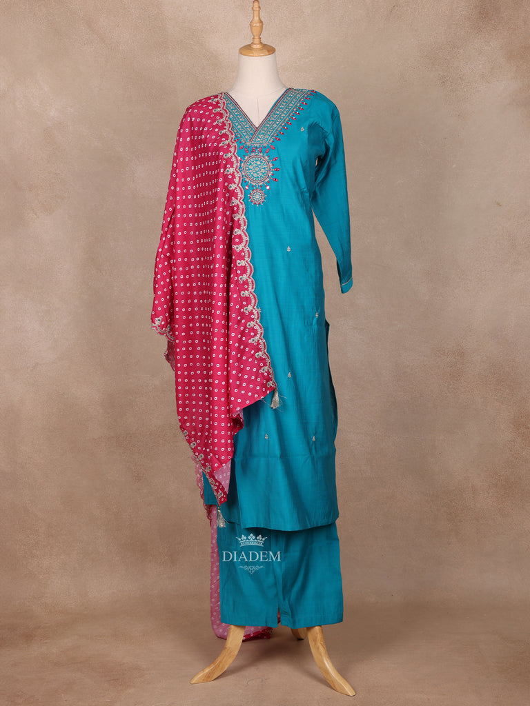 Blue Raw Silk Mirror Embroidery Salwar