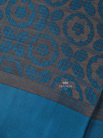 Blue Brasso Saree With Floral Motifs on the Body with Matching Border - Diadem