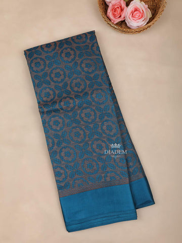 Blue Brasso Saree With Floral Motifs on the Body with Matching Border - Diadem