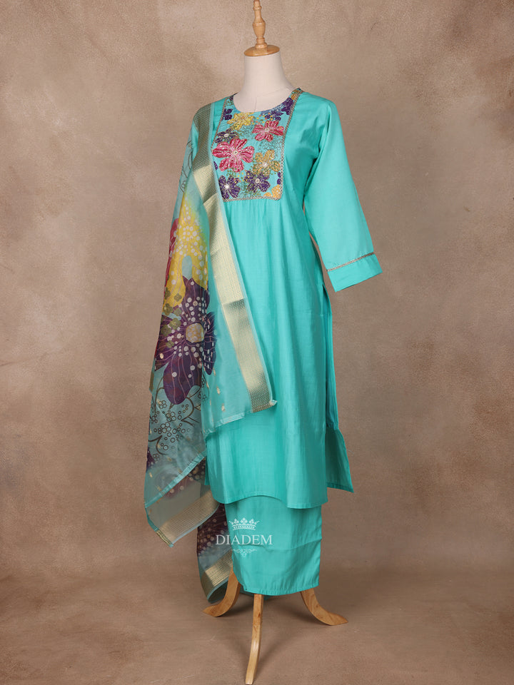 Blue Semi Silk Embroidery Salwar Suit