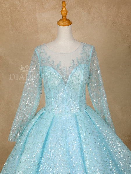 Blue Sequins Net Ball Gowns