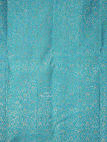 Blue Pure Kanchipuram Silk Saree With Floral Patterns On the Body With Designed Border - Diadem