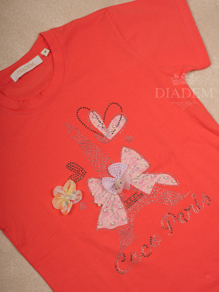 Bow Designs Orange T-shirt for Girls