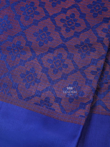 Blue Brasso Saree With Floral Motifs and Self Stripes on the Body with Matching Border - Diadem