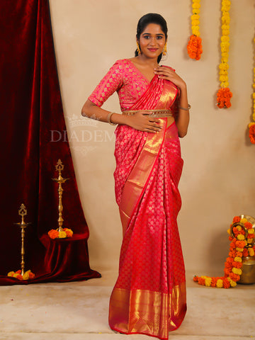 Bright Red Monotone Pure Kanchipuram Silk Saree - Diadem