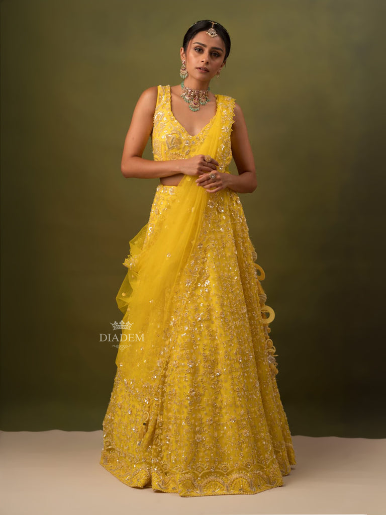 Bright Yellow Lehenga with Sequins