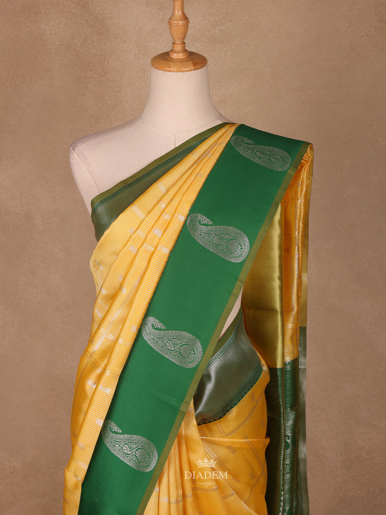 Bright Yellow Silk Saree Paisley Design