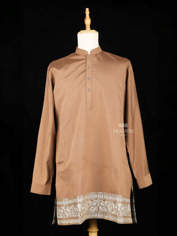 Brown Embroidery Indo-Western Sherwani Suit with Floral designs with Pant and Pocket Square - Diadem