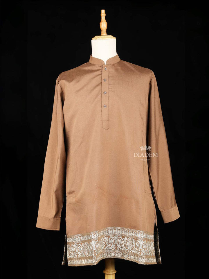 Brown Embroidery Indo-Western Sherwani Suit with Floral designs with Pant and Pocket Square - Diadem