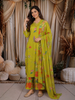 Lime Green Floral Printed Design Cotton Straight Cut Salwar Suit with Dupatta