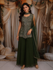 Bottle Green Floral Sequins and Thread Embroidered Design Georgette Palazzo Suit with Choker Dupatta