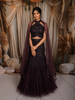 Deep Wine Sequins and Beads Embroidered Design Net Lehenga With Cape Dupatta