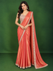 Coral Orange Solid Design Tissue Organza Ready to Wear Draped Saree with Matching Heavy Stone Embellished Designer Blouse