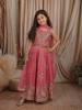 Warm pink Floral Sequins and Beads Embroidered Design Tissue Kids Lehenga with Dupatta
