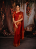 Vermilion Red Butta Zari Woven Design Pure Kanchipuram Silk Saree with Peacock Zari Border