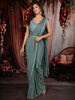 Turquoise Green Sequins and Beads Embroidered Design Net Ready to Wear Draped Saree with Designer Blouse