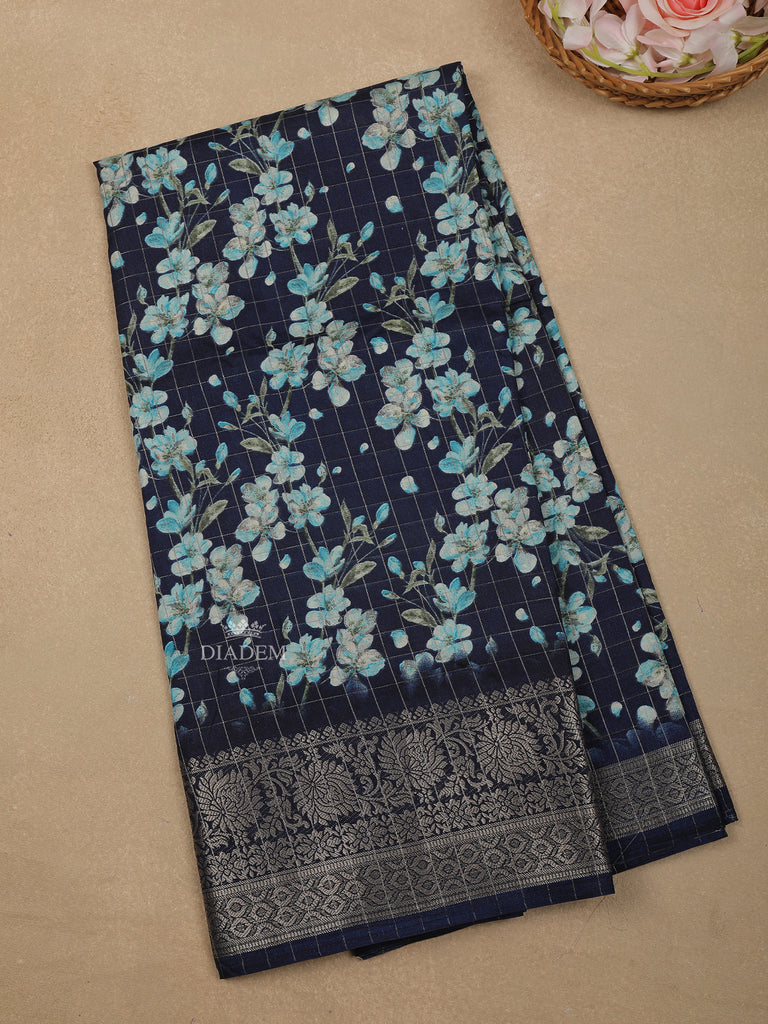 Chanderi Silk Saree Dark Blue Floral