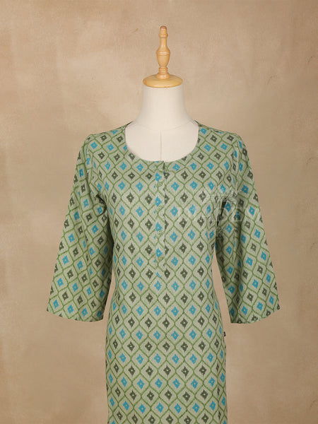 Checks Printed Cotton Kurti Green