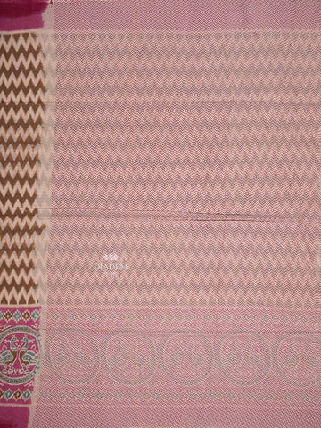 Brown Cotton Saree with Chevron Designs on the Body with Contrast Border - Diadem