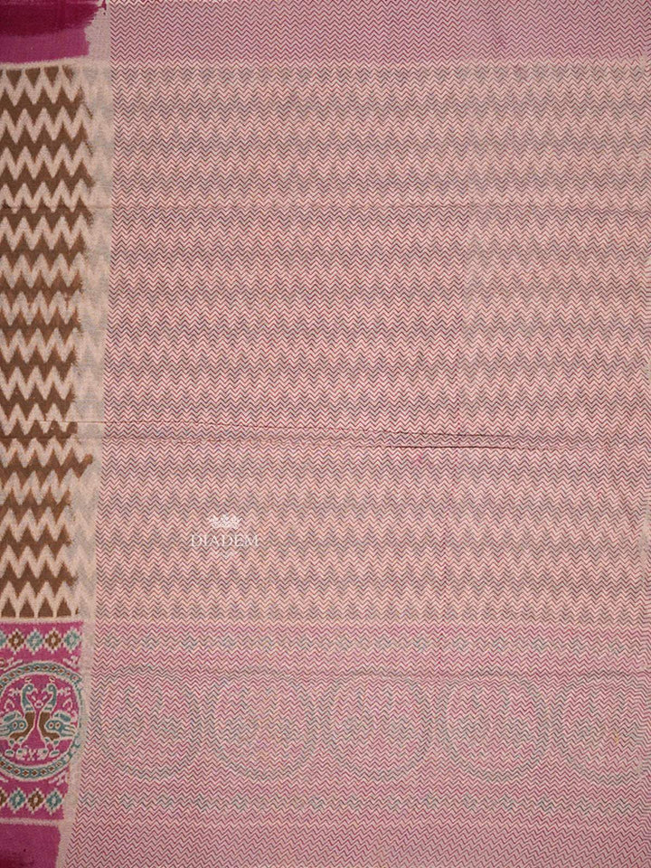 Brown Cotton Saree with Chevron Designs on the Body with Contrast Border - Diadem