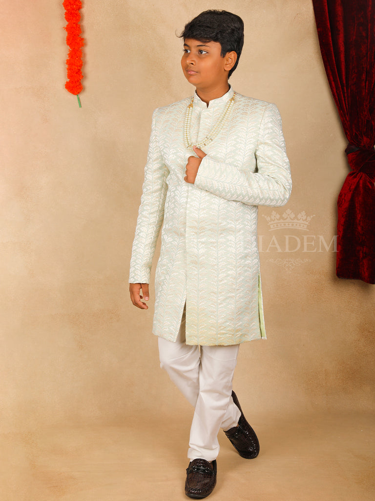 Closed Neck Aqua Blue Jacquard Sherwani