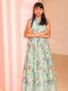 Aqua Green Floral Printed Gown - Diadem