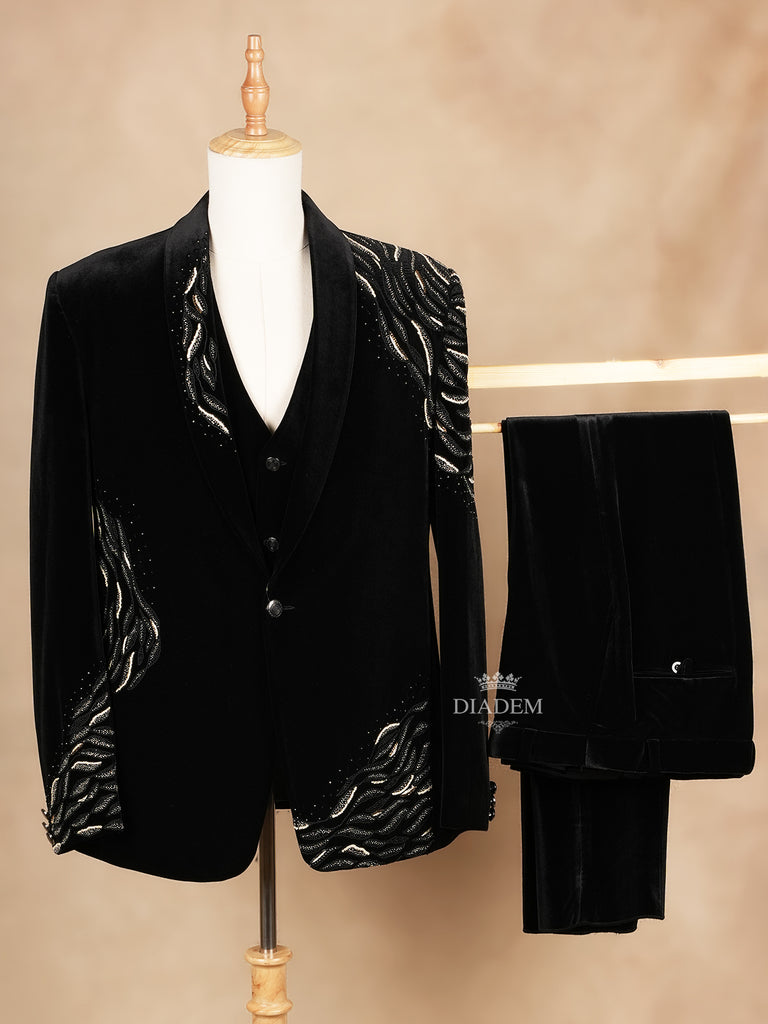 Coat Suit Black Velvet Embroidery