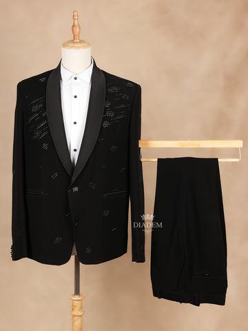 Coat Suit Set Black Embroidery