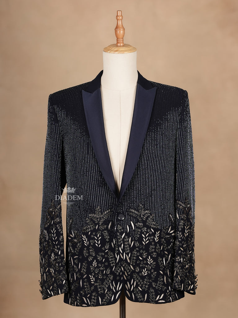 Dark Blue Coat Suit Set with Floral 