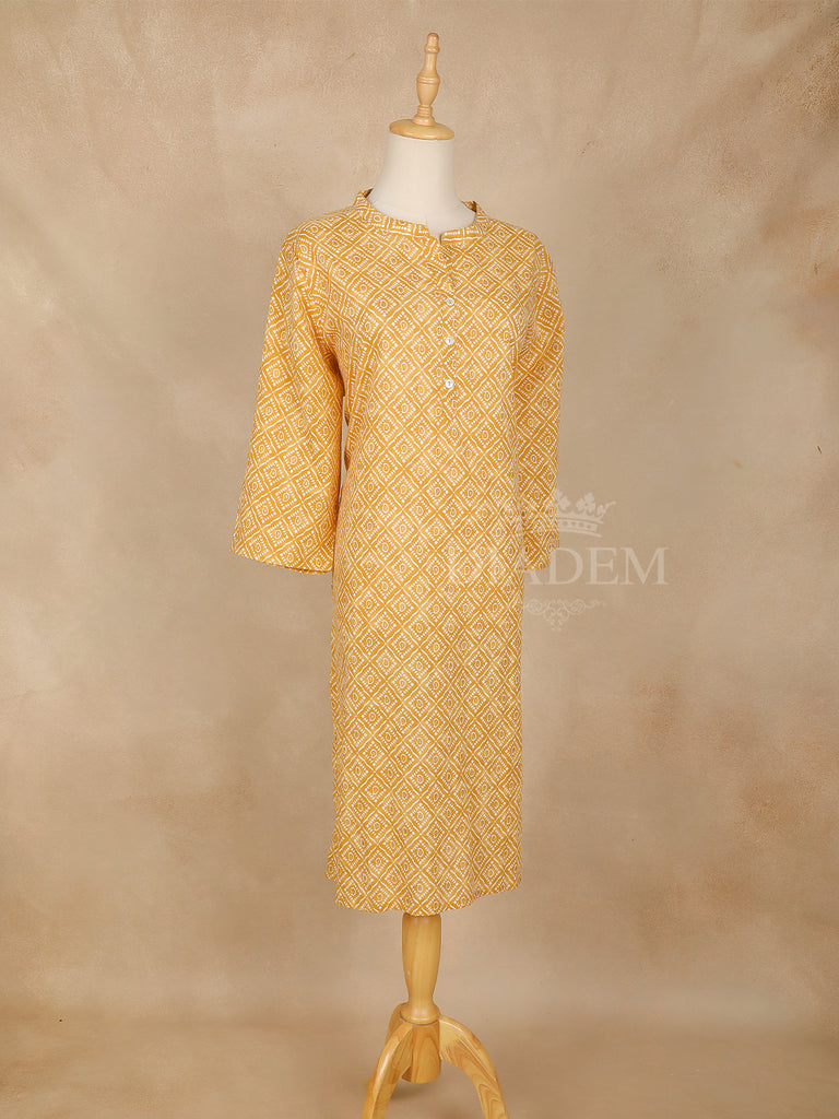 Collar Neckline Mustard Yellow Paisley Printed