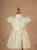 White Cotton Frock Adorned with Colorful Geometric Patterns for Girls - Diadem