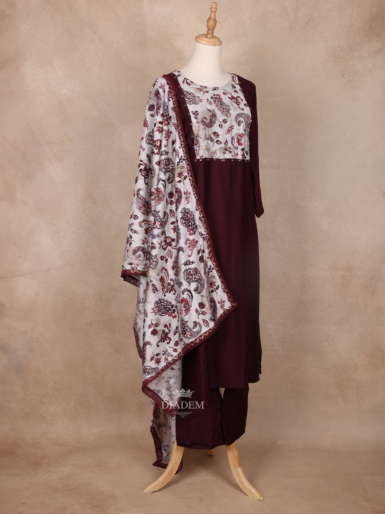 Cotton Dark Red Paisley Designed Salwar