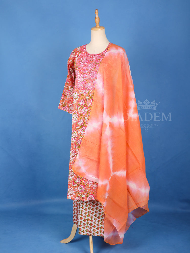 Cotton Salwar Suit Light Orange Floral Print