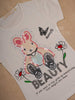 White Cotton Half Sleeve T-Shirt with Rabbit and Sequins Designs for Girls - Diadem