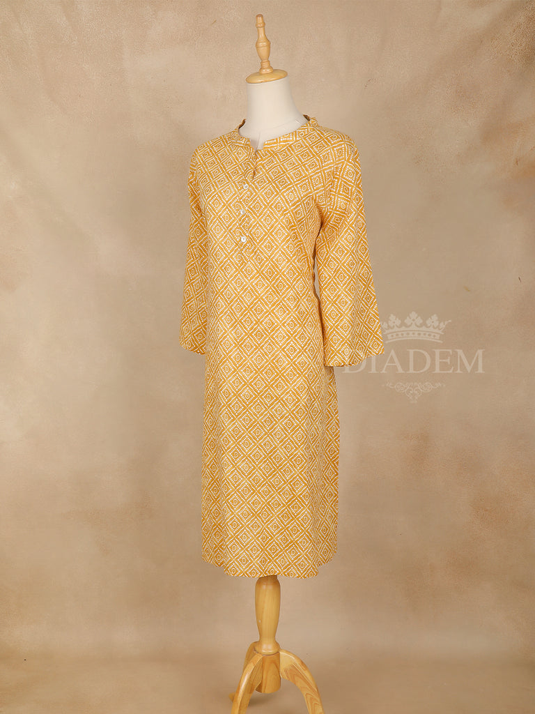 Cotton Kurti Collar Neckline Mustard Yellow