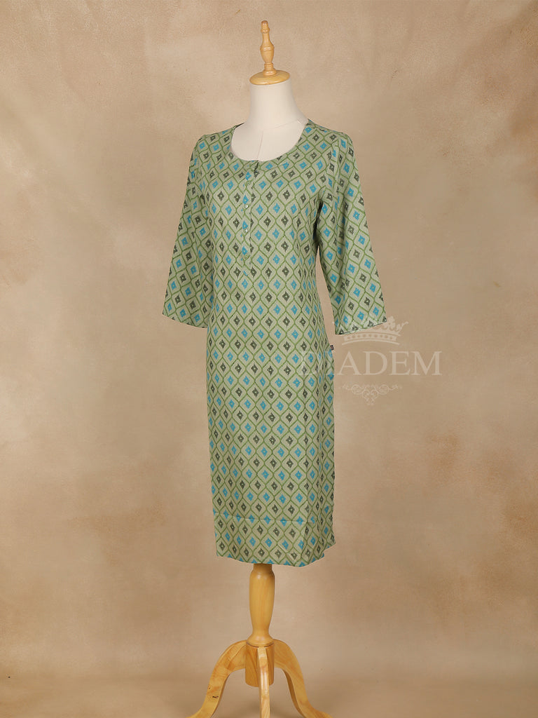 Cotton Kurti Green Checks Printed