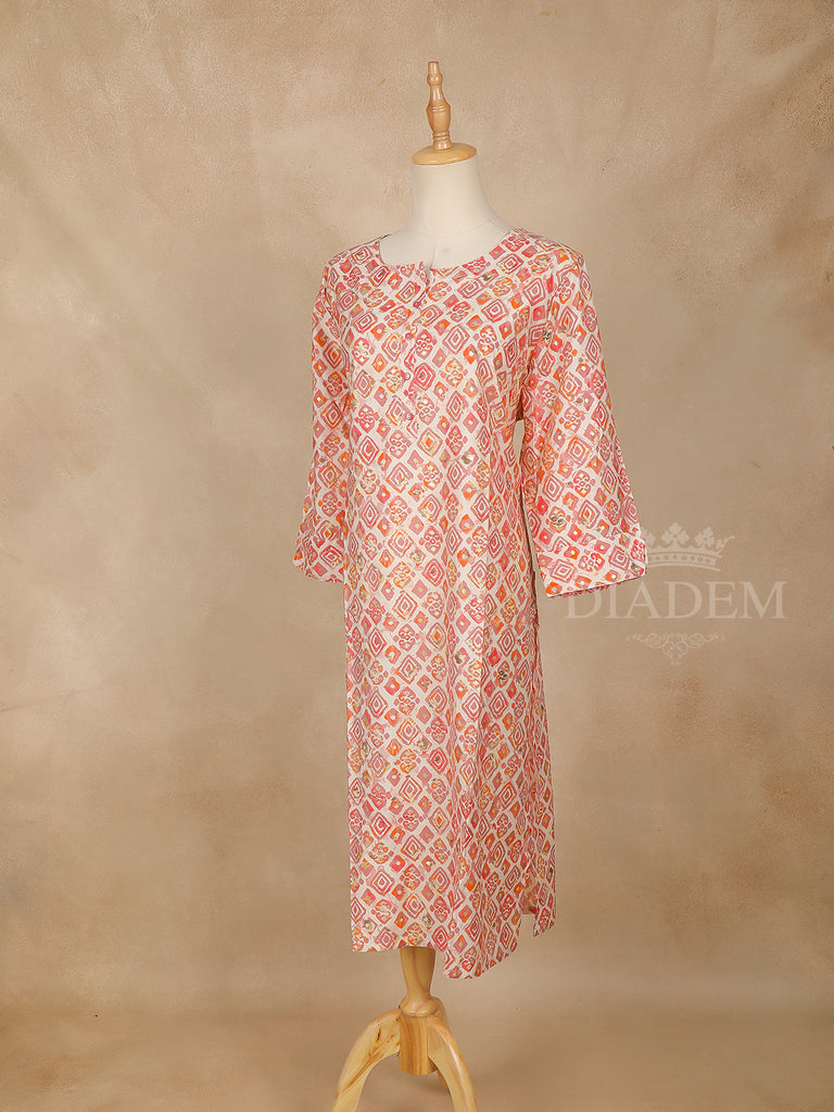 Cotton Kurti Round Neckline Peach Diamond