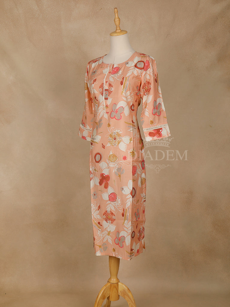 Cotton Kurti Round Neckline Peach Floral