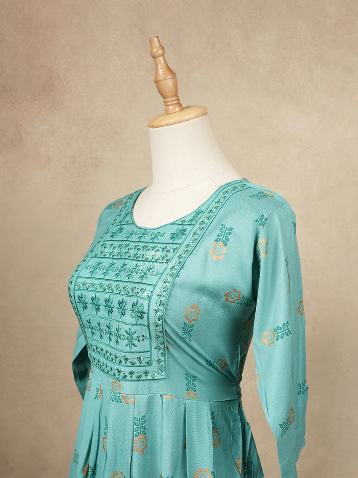 Cotton Kurtis Cyan Blue Adorned With Sequins