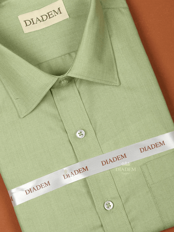 Pista Green Cotton Plain Full Sleeve Shirt - Diadem