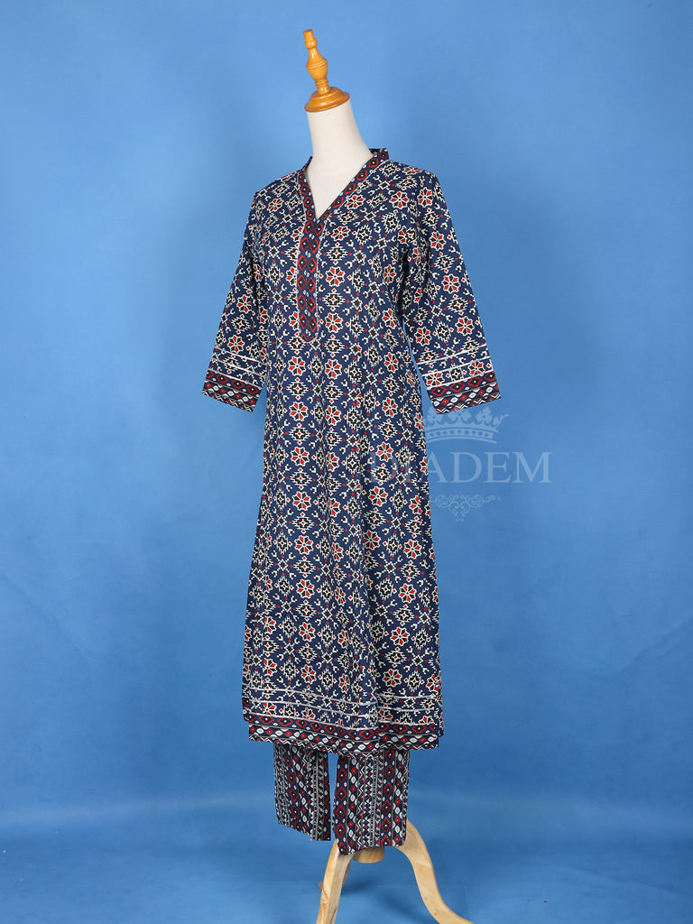 Printed Cotton Salwar Suit Dark Navy Blue