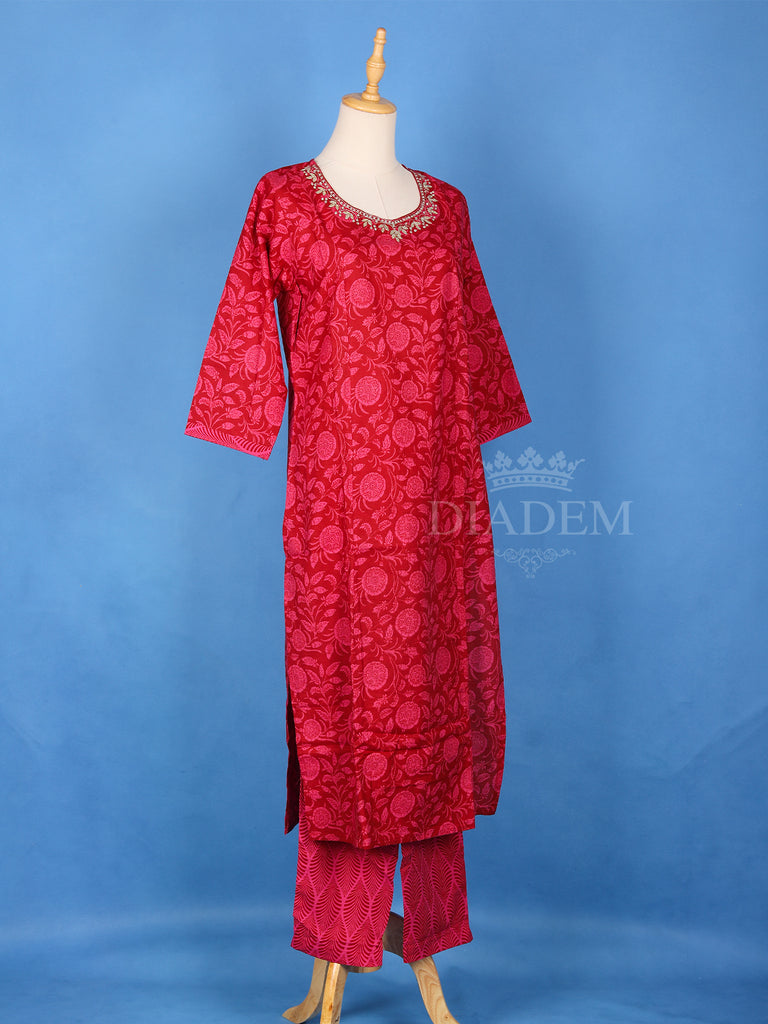 Dark Pink Cotton Floral Printed Salwar