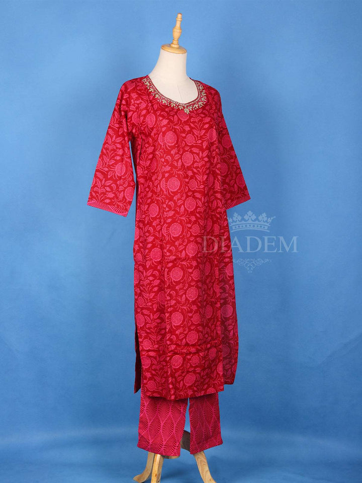 Dark Pink Cotton Floral Printed Salwar Suit Online - Diadem