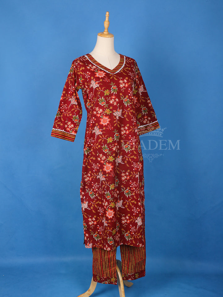 Dark Red Cotton Floral Printed Salwar Suit