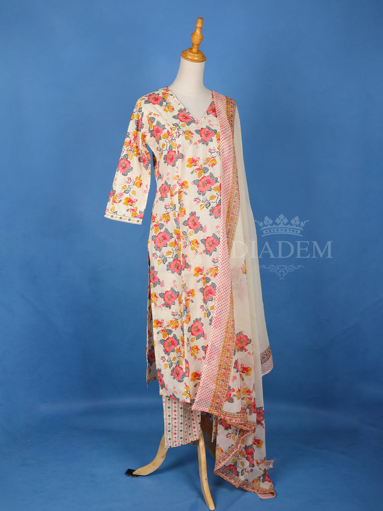 Ivory Cotton Floral Printed Salwar Suit