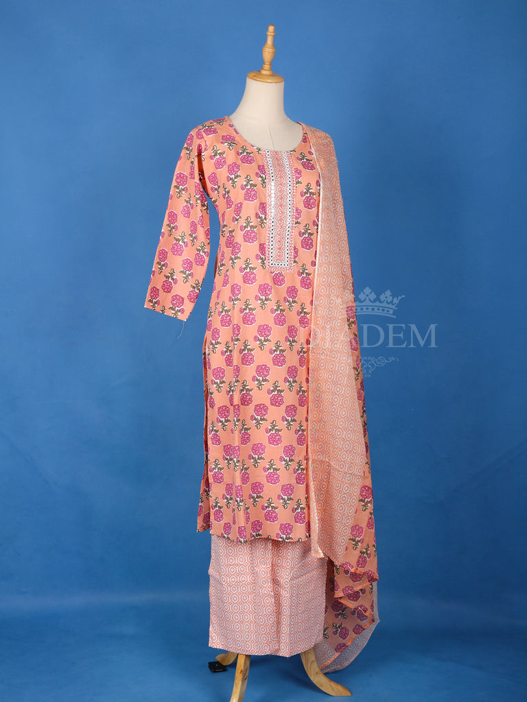 Peach Cotton Floral Printed Salwar Suit