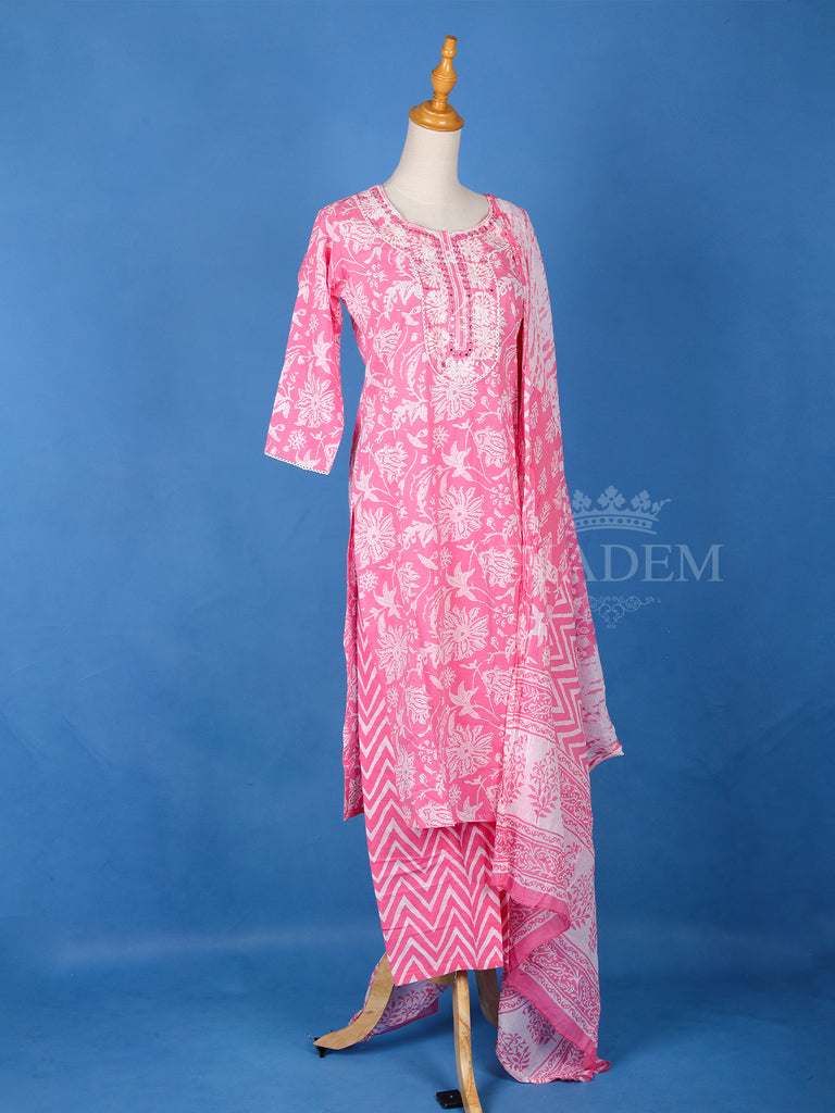 Pink Cotton Floral Printed Salwar Suit